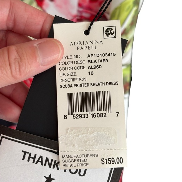 Adrianna Papell NWT Floral Square Neck Scuba Knee Length Sheath Dress Size 16 - Picture 5 of 11